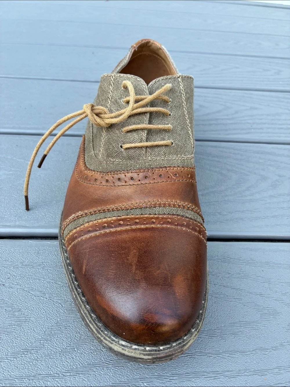 Steve Madden Camrin Wingtip Oxford Shoes Leather Canvas Upper Brown Size 10